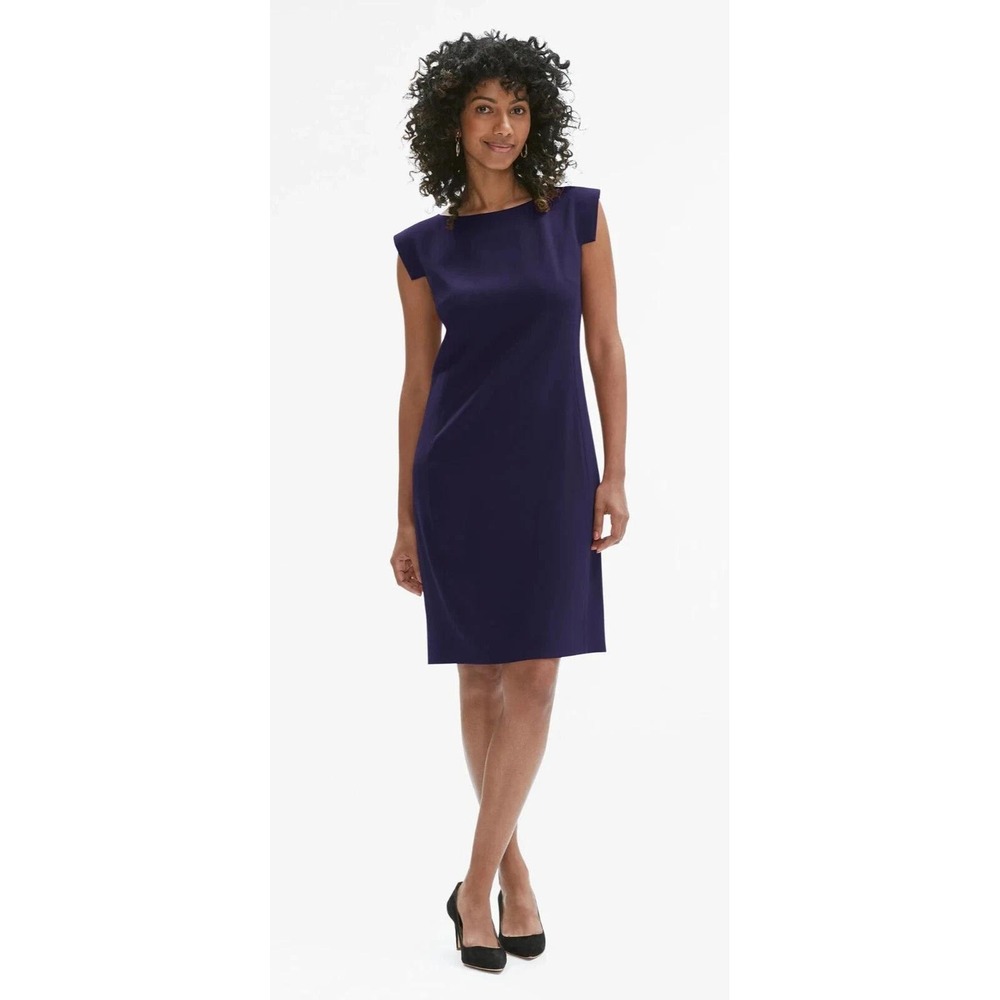 MM.LaFleur The Sarah Sheath Dress 10 Navy Blue Quiet Luxury Business Casual